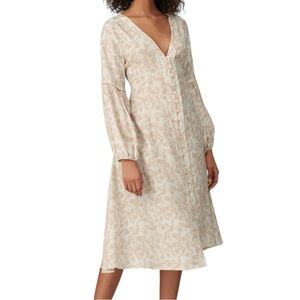 Chic Cream Patterned Long Sleeve Dress